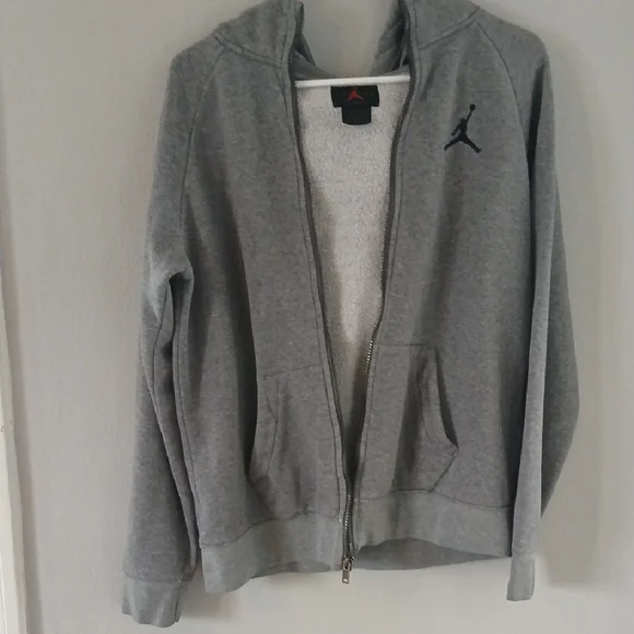Jordan Black and Gray Zip-Up Hoodie Sweatshirt - Picture 3 of 4